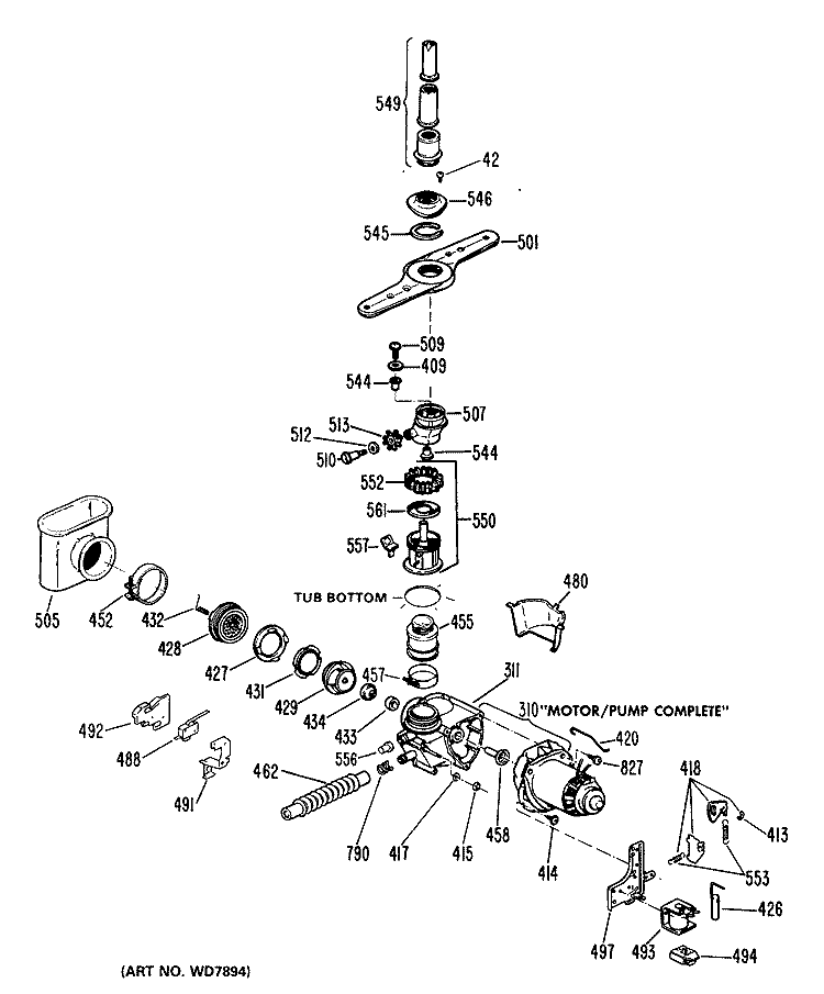 Section Diagram and Parts List for PSD2260K25  General Electric Dishwasher