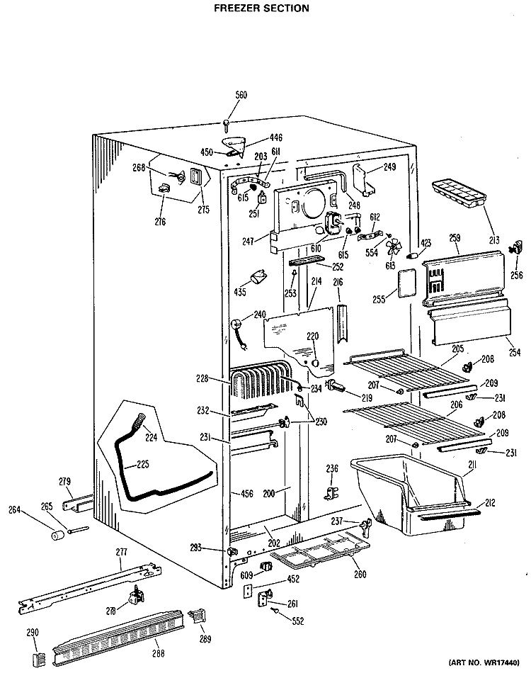 FREEZER SECTION Diagram and Parts List for MSX20GLB  General Electric Refrigerator