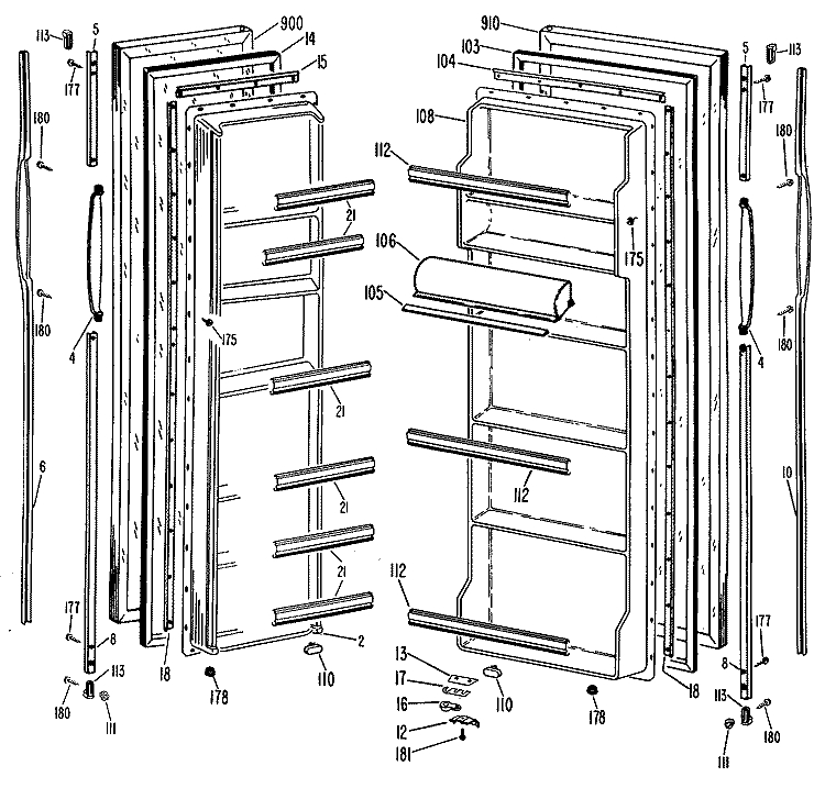 Section Diagram and Parts List for MSX20ELD  General Electric Refrigerator
