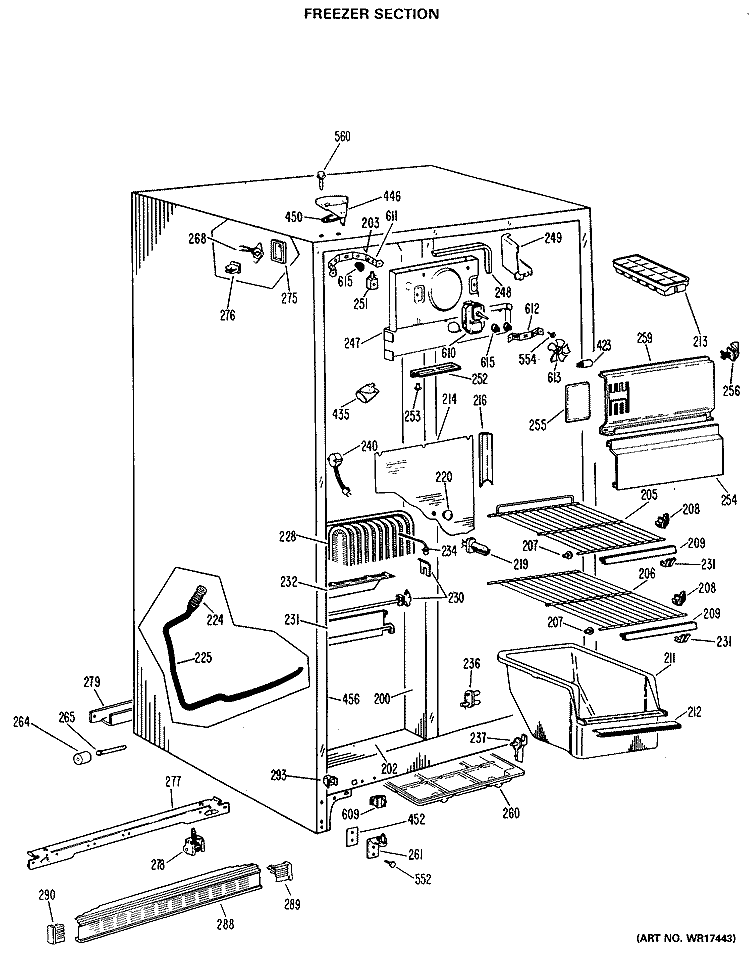 FREEZER SECTION Diagram and Parts List for MSX20ELD  General Electric Refrigerator