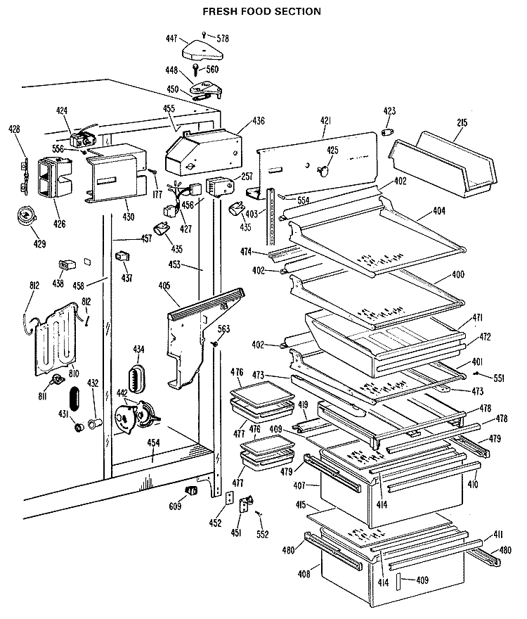 FRESH FOOD SECTION Diagram and Parts List for MSX27XLB  General Electric Refrigerator