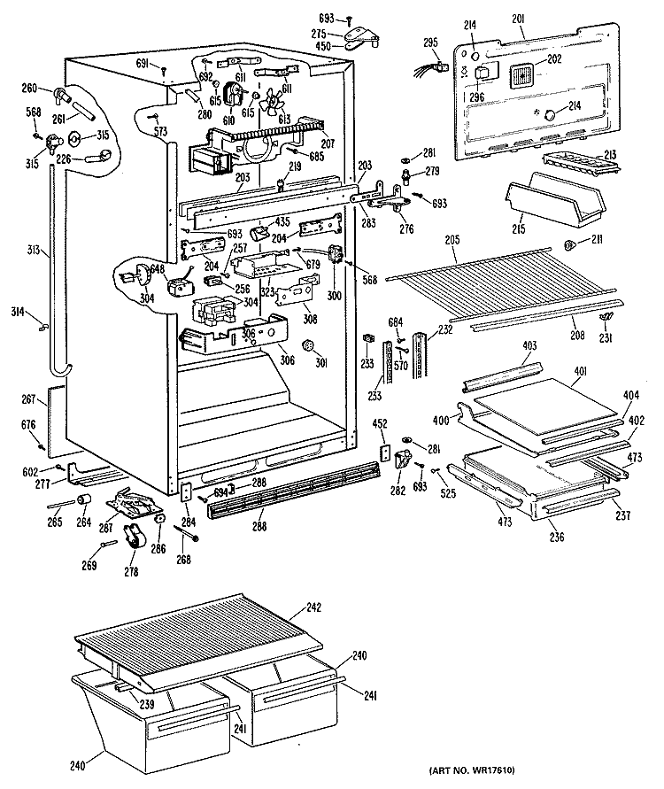 Section Diagram and Parts List for MTX21GLGRAD  General Electric Refrigerator