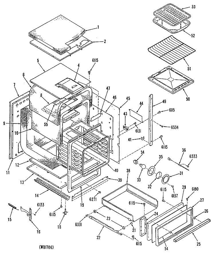 Section Diagram and Parts List for L2J345GEL1  General Electric Range