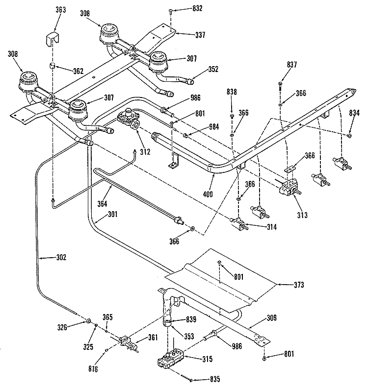 Section Diagram and Parts List for L2B135GPL0  General Electric Range