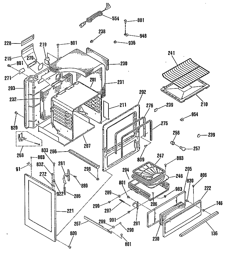 Section Diagram and Parts List for L2B135GEL2  General Electric Range