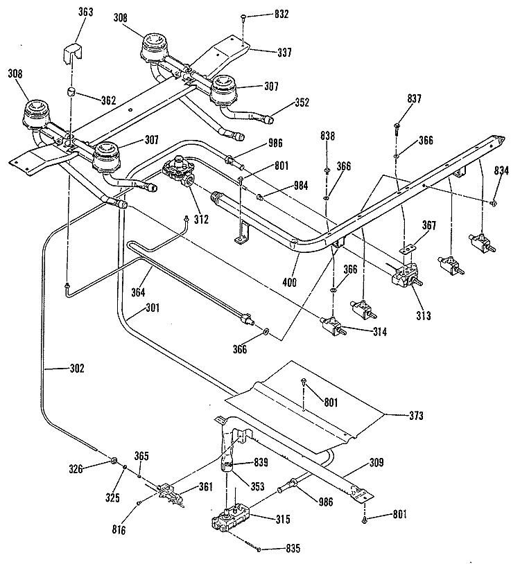 Section Diagram and Parts List for L2B135GPL2  General Electric Range