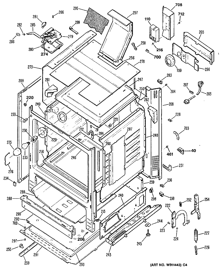 Section Diagram and Parts List for LGB356GER1  General Electric Range