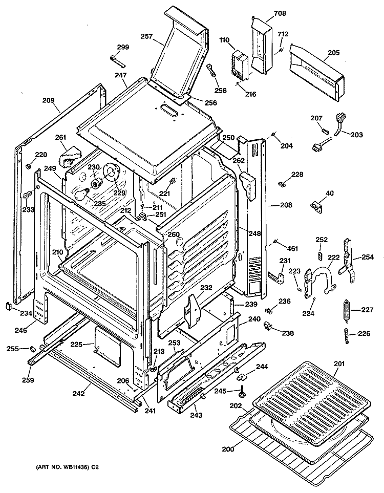 Section Diagram and Parts List for LGB146GER1  General Electric Range