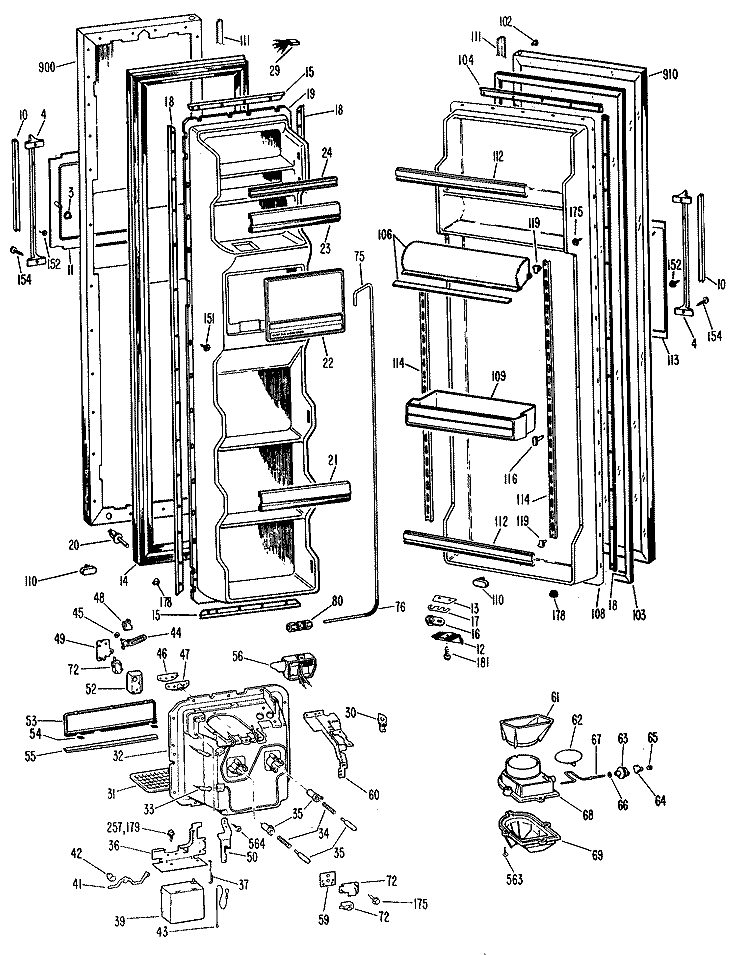 Section Diagram and Parts List for MSX24DLK  General Electric Refrigerator