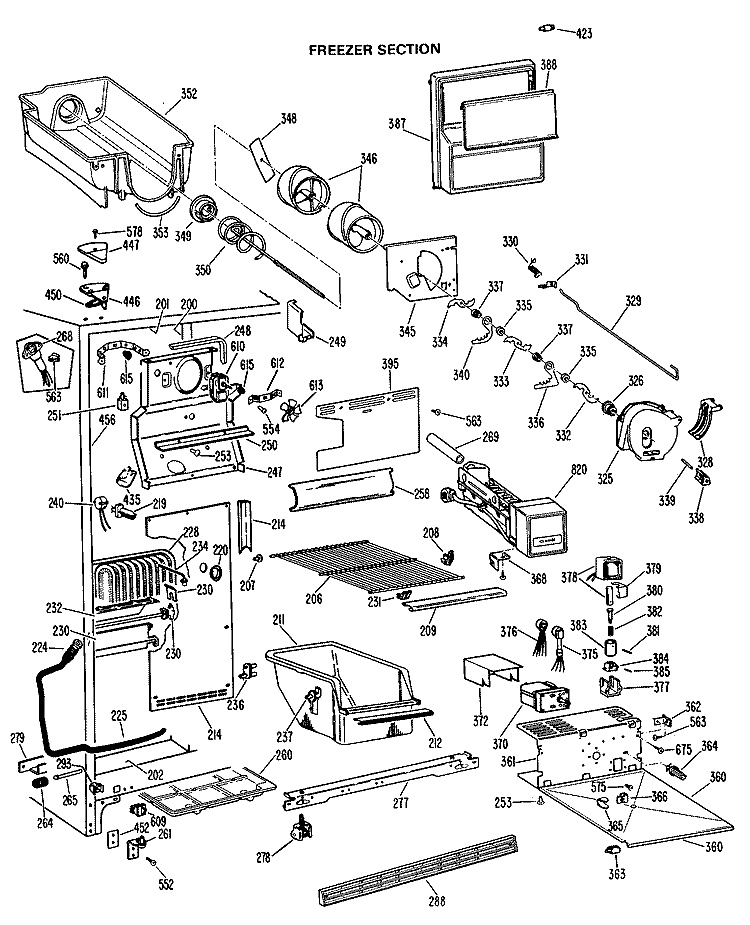 FREEZER SECTION Diagram and Parts List for MSX24DLK  General Electric Refrigerator