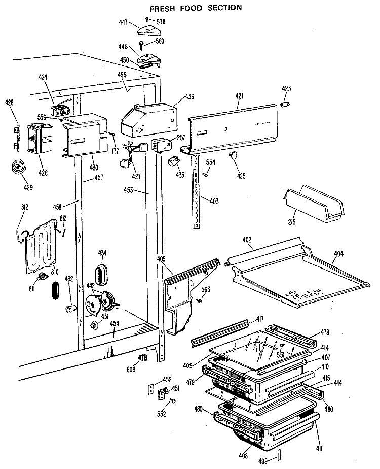 FRESH FOOD SECTION Diagram and Parts List for MSX24DLK  General Electric Refrigerator