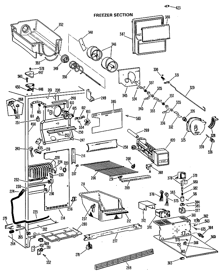 FREEZER SECTION Diagram and Parts List for MSX24XLK  General Electric Refrigerator
