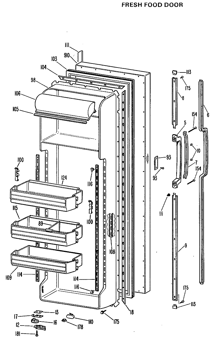 FRESH FOOD DOOR Diagram and Parts List for MSX27XLJ  General Electric Refrigerator