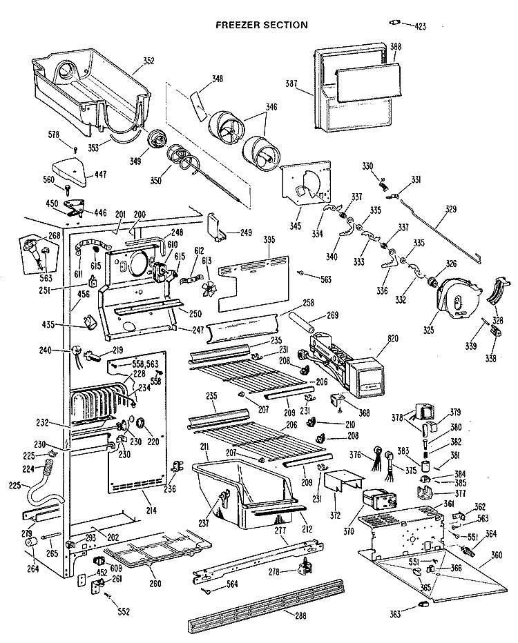 FREEZER SECTION Diagram and Parts List for MSX27XLJ  General Electric Refrigerator