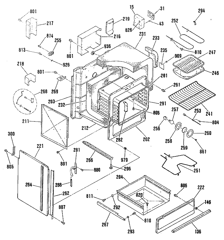 Section Diagram and Parts List for L3S340GL2  General Electric Range