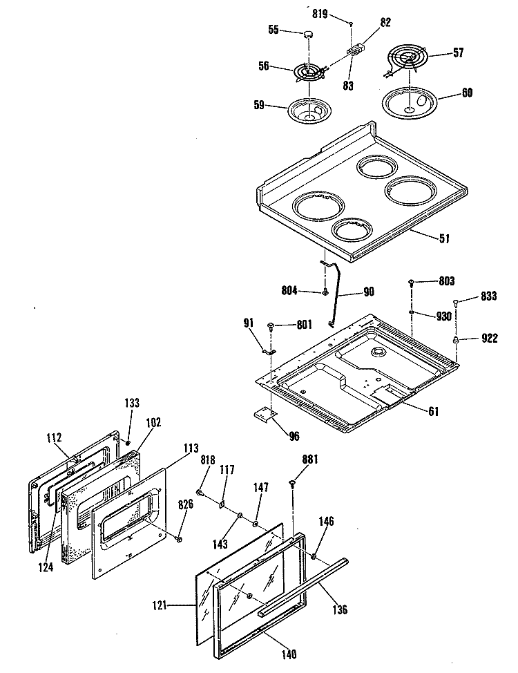Section Diagram and Parts List for L3B150GL1  General Electric Range