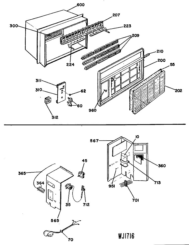 Section Diagram and Parts List for YES15DAV1  General Electric Air Conditioner