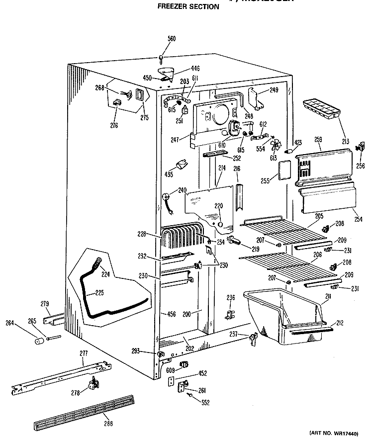 FREEZER SECTION Diagram and Parts List for MSX20GLL  General Electric Refrigerator