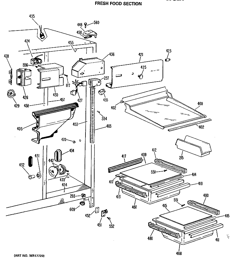 FRESH FOOD SECTION Diagram and Parts List for MSX20GLL  General Electric Refrigerator
