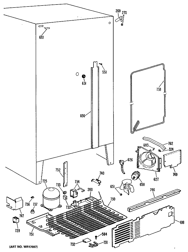 Section Diagram and Parts List for MSX20GLL  General Electric Refrigerator