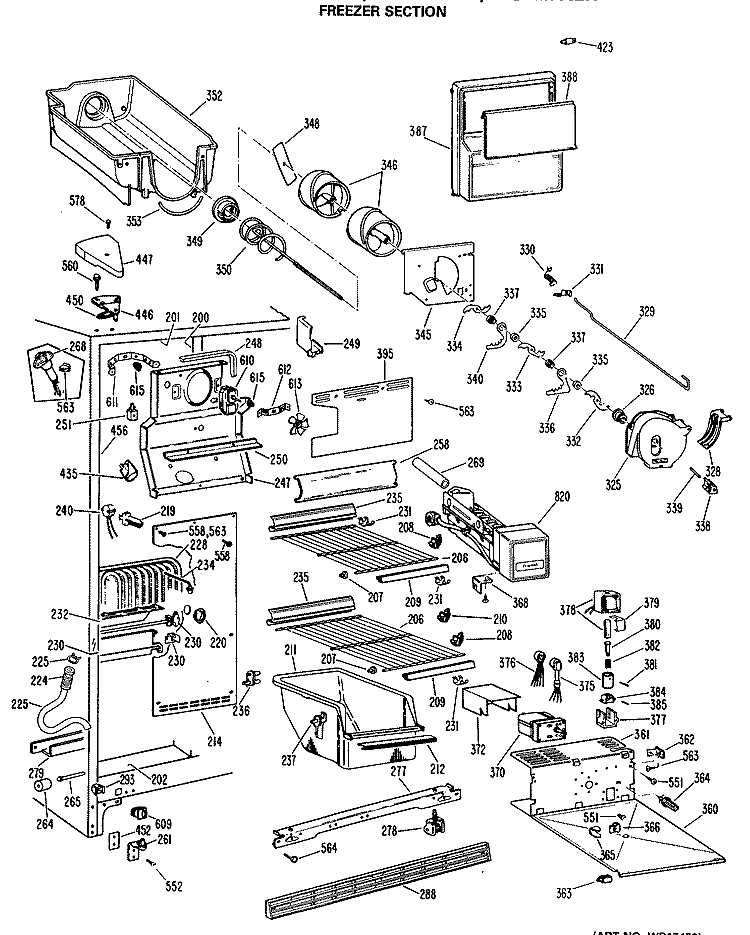 FREEZER SECTION Diagram and Parts List for MSX27XLP  General Electric Refrigerator