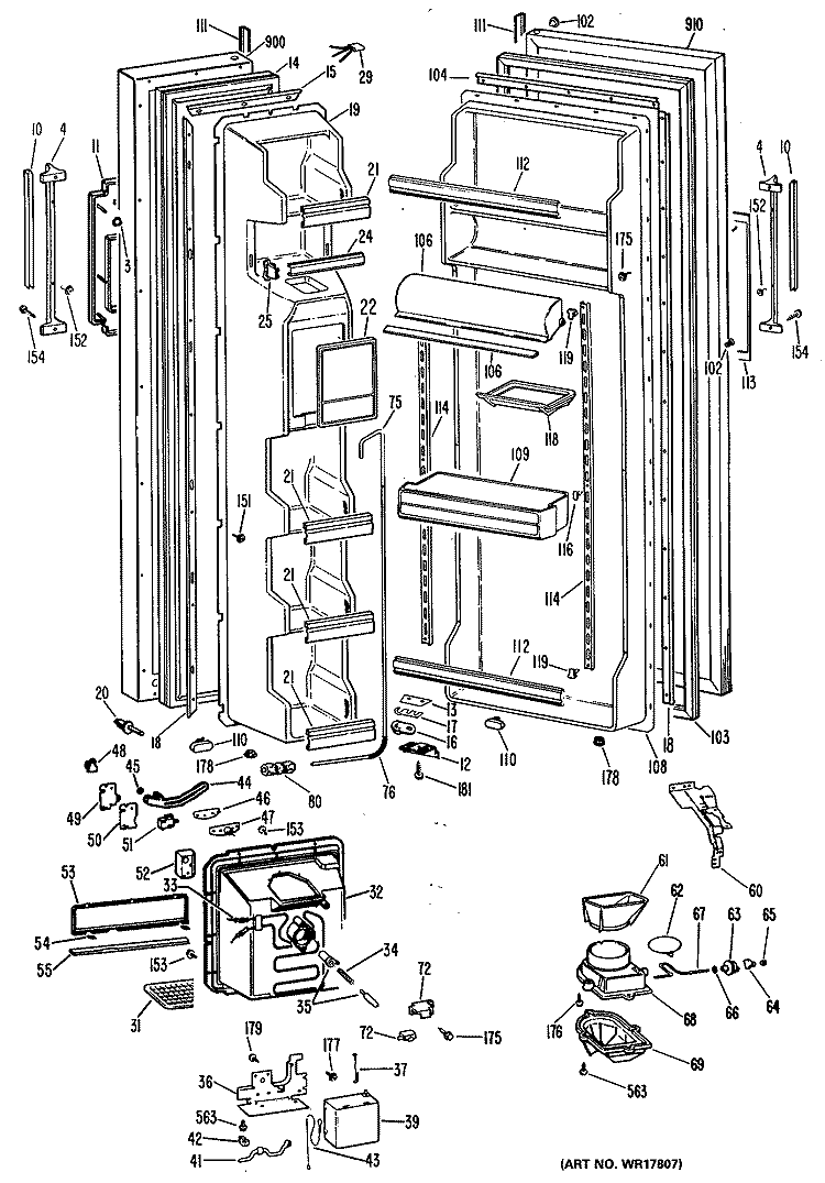 Section Diagram and Parts List for MRSC22DMC  General Electric Refrigerator