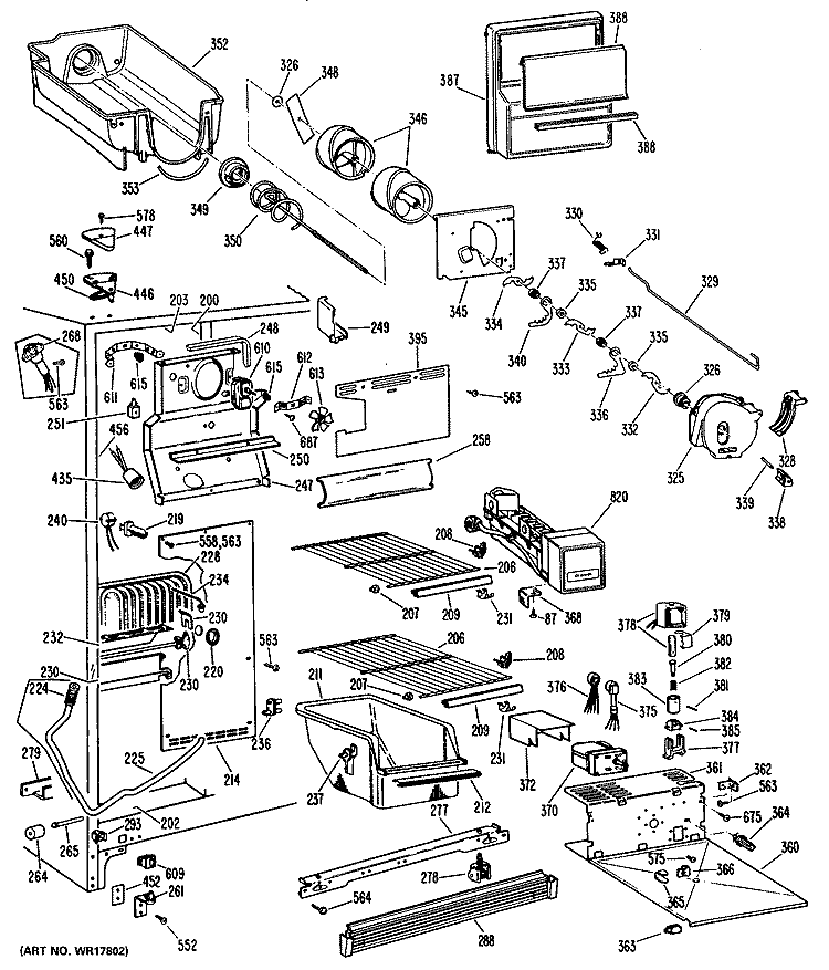 Section Diagram and Parts List for MRSC22DMC  General Electric Refrigerator