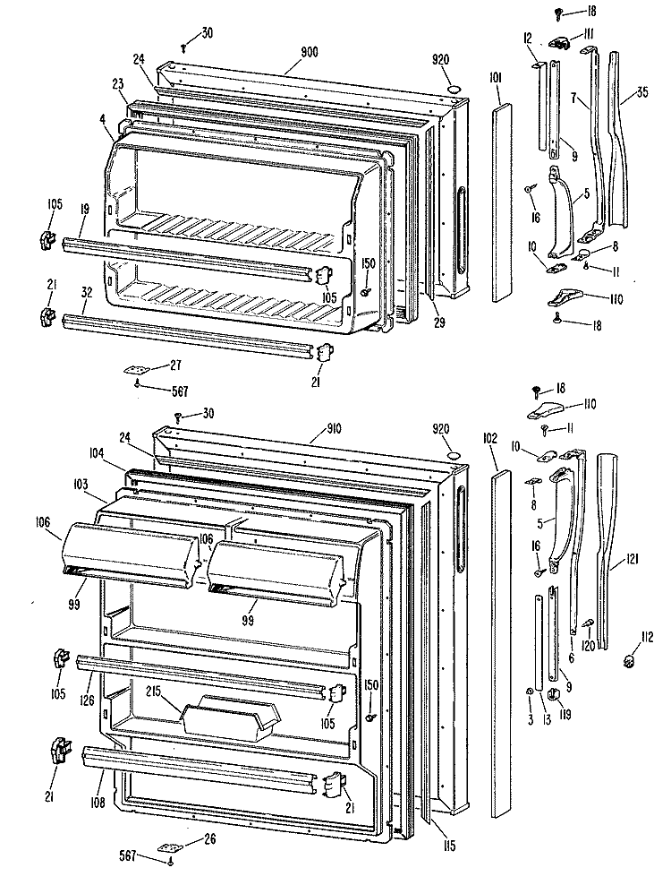 Section Diagram and Parts List for MTX14EMDRWH  General Electric Refrigerator
