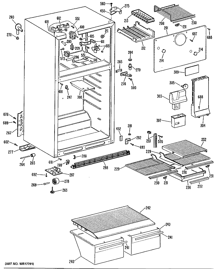 Section Diagram and Parts List for MTX14EMDRWH  General Electric Refrigerator