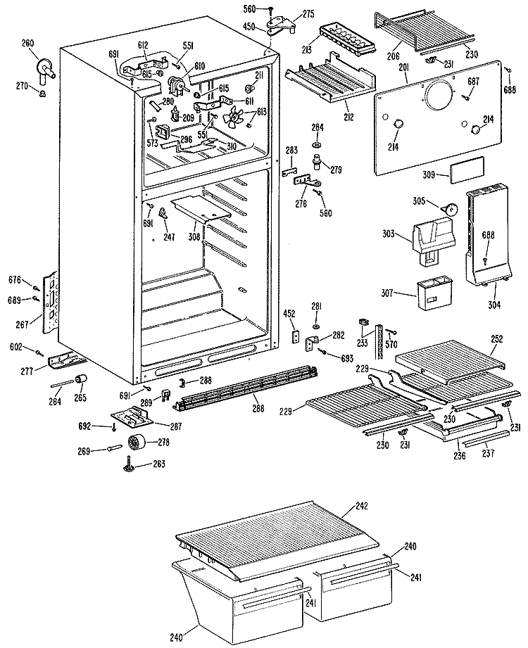 Section Diagram and Parts List for MTX16EMDRAD  General Electric Refrigerator