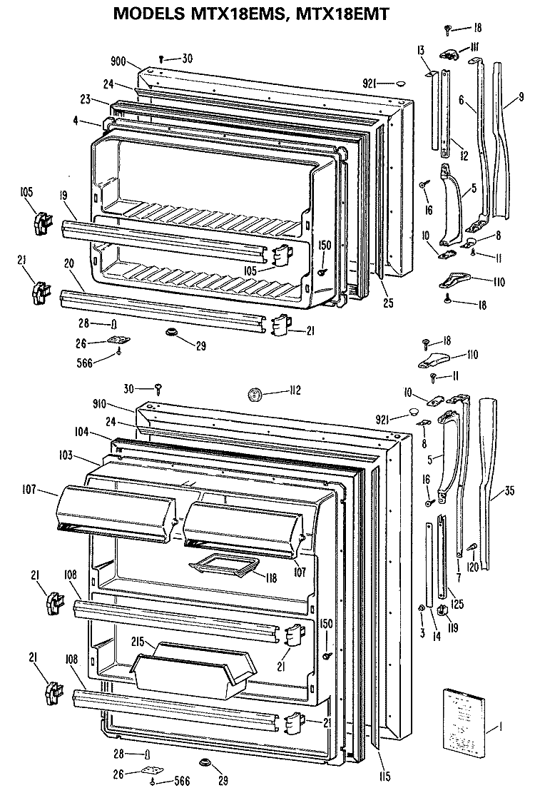 Section Diagram and Parts List for MTX18EMSRWH  General Electric Refrigerator