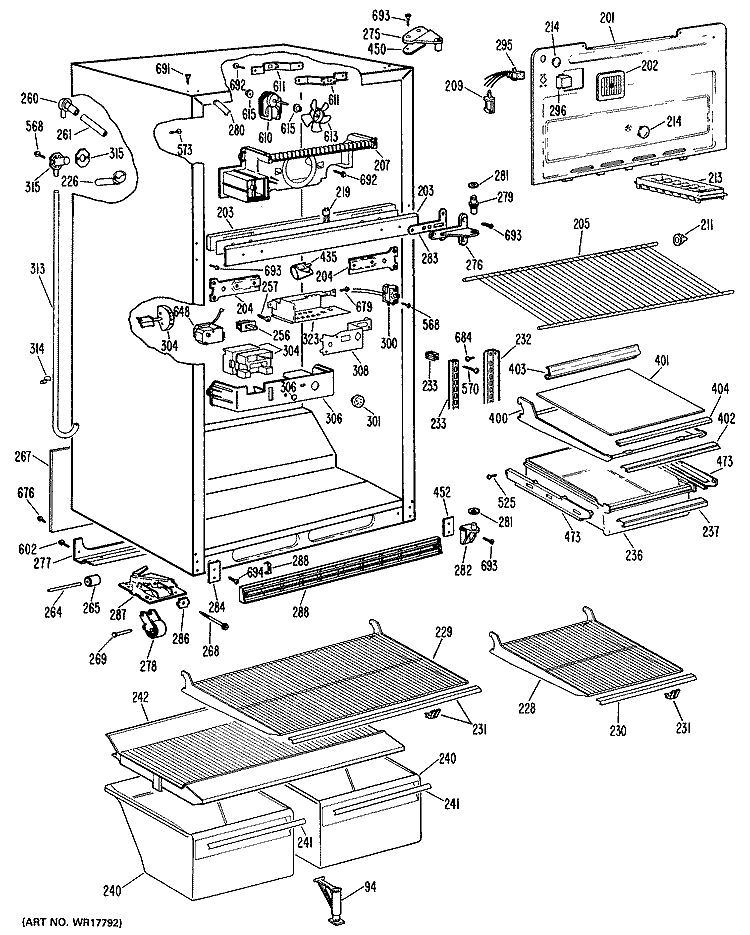 Section Diagram and Parts List for MTX18EMSRWH  General Electric Refrigerator