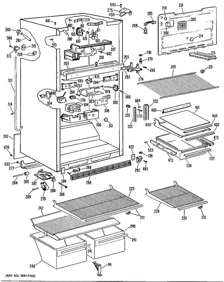 Section Diagram and Parts List for MTX18EMRRWH  General Electric Refrigerator