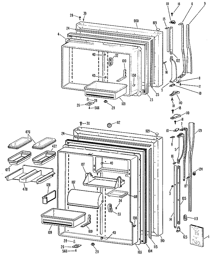 Section Diagram and Parts List for MTX25GMRRWH  General Electric Refrigerator