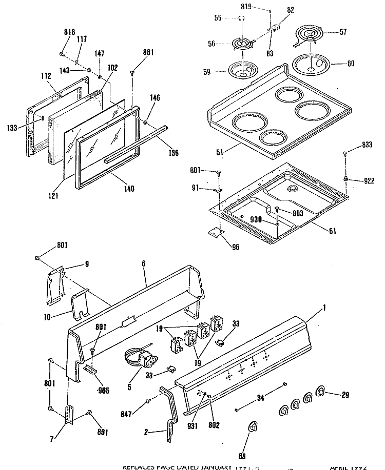Section Diagram and Parts List for L3B115GL2  General Electric Range
