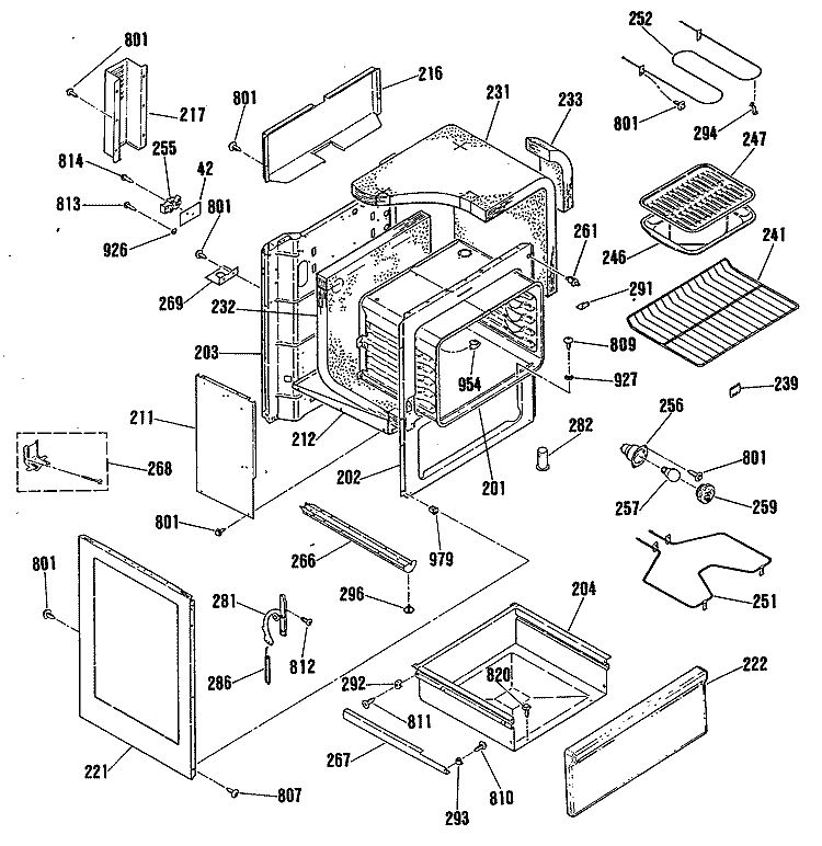 Section Diagram and Parts List for LEB326GR1AD  General Electric Range