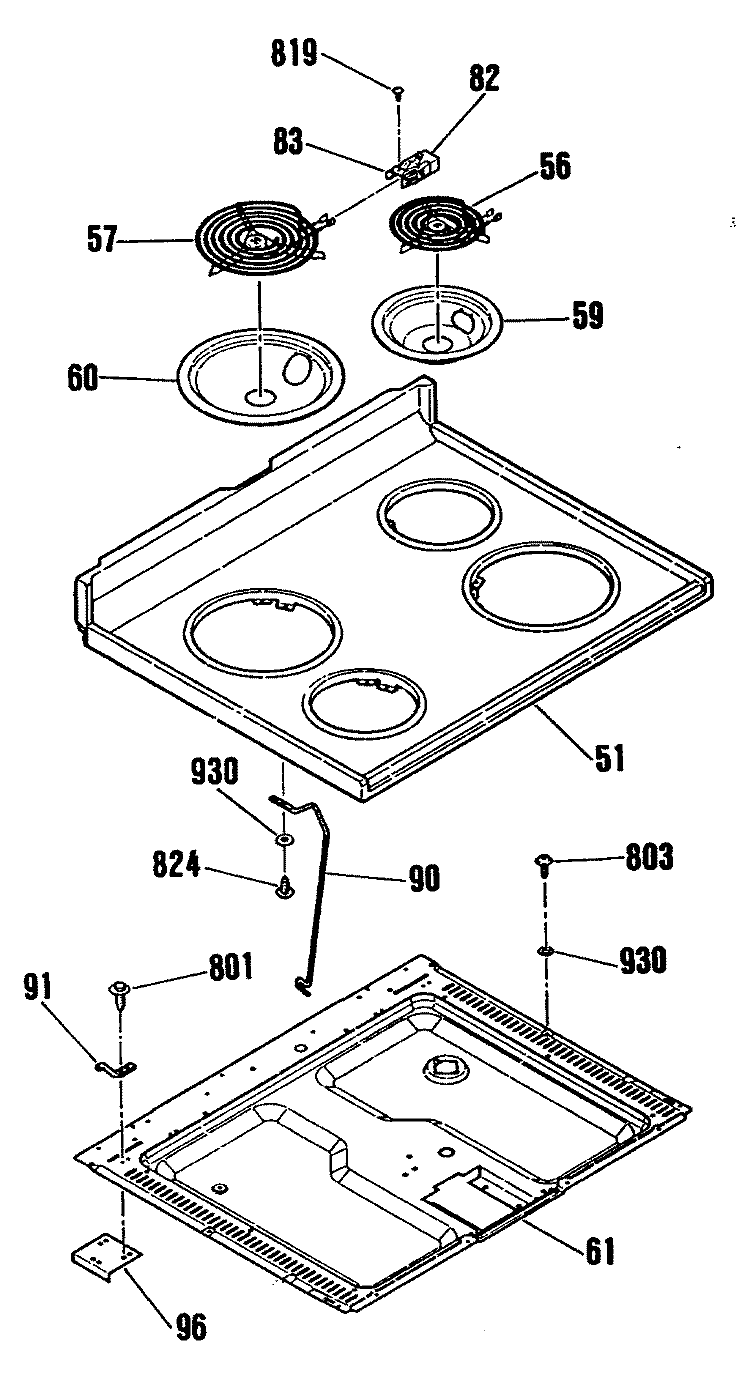 Section Diagram and Parts List for LEB327GS1WW  General Electric Range