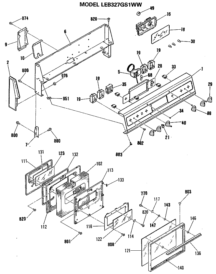 Section Diagram and Parts List for LEB327GS1WW  General Electric Range