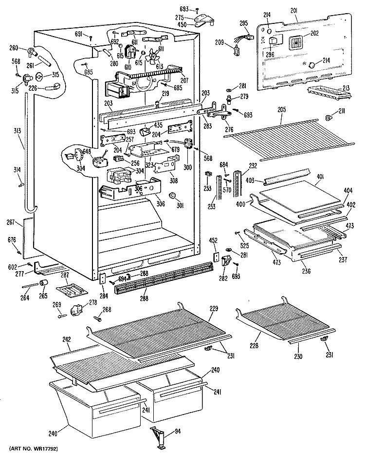 Section Diagram and Parts List for MTX18EMBRHA  General Electric Refrigerator