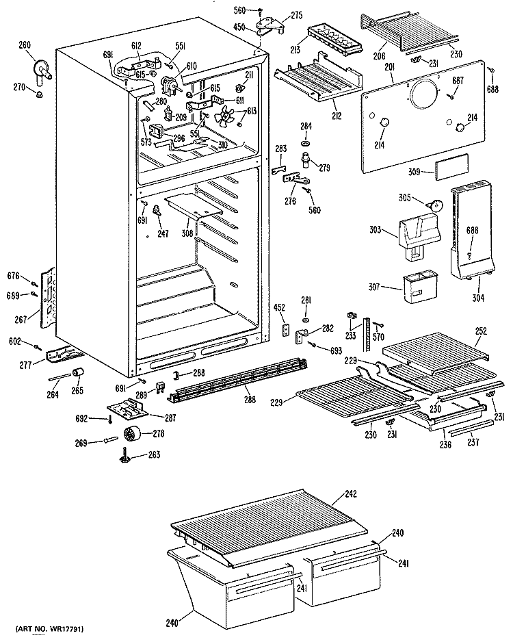 Section Diagram and Parts List for MTXY14CPCRWH  General Electric Refrigerator