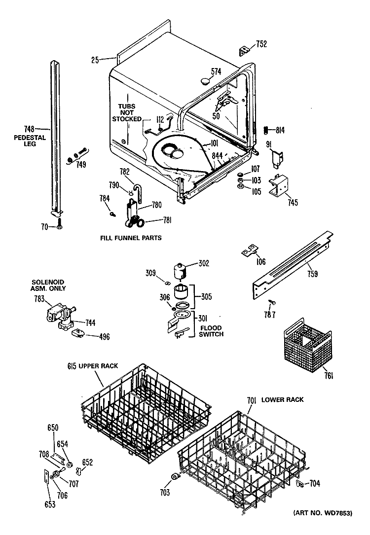 Section Diagram and Parts List for PSD460K-03  General Electric Dishwasher