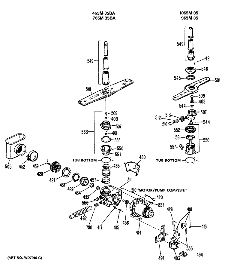 Section Diagram and Parts List for PSD1065M35  General Electric Dishwasher