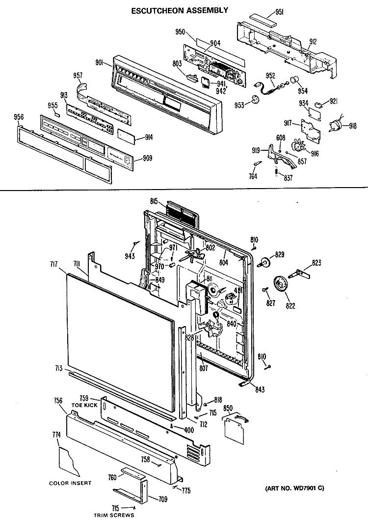 ESCUTCHEON ASSEMBLY Diagram and Parts List for PSD2260K35  General Electric Dishwasher