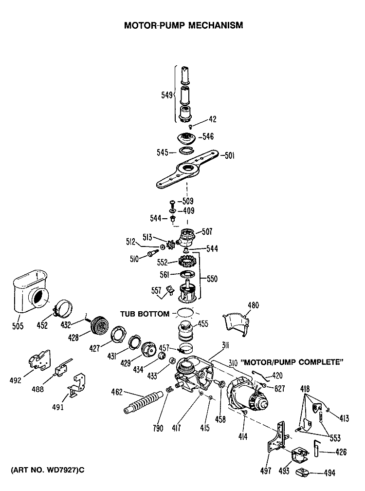 MOTOR - PUMP MECHANISM Diagram and Parts List for PSD2260K35  General Electric Dishwasher