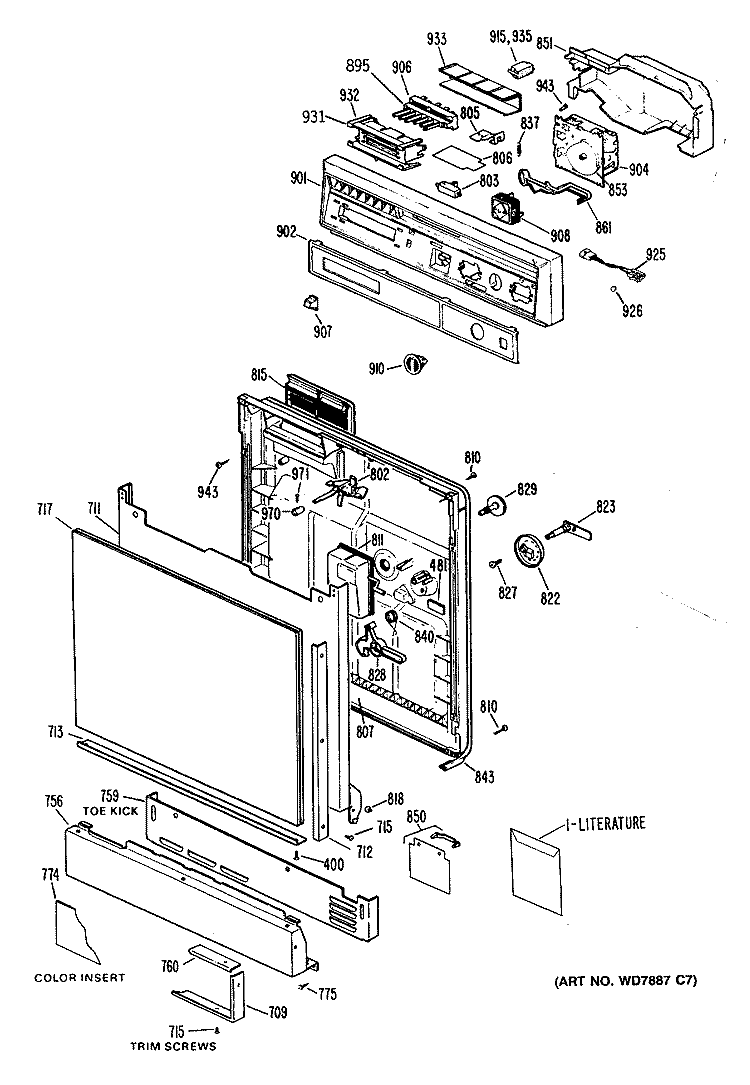 Section Diagram and Parts List for PSD850S-48  General Electric Dishwasher
