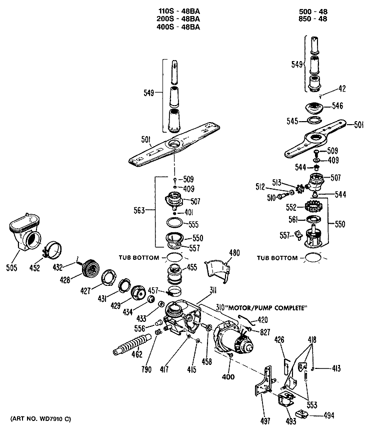 Section Diagram and Parts List for PSD850S-48  General Electric Dishwasher