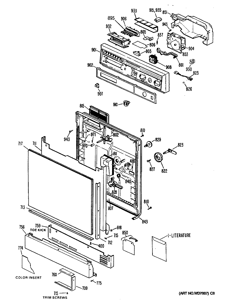 Section Diagram and Parts List for PSD850S-55  General Electric Dishwasher