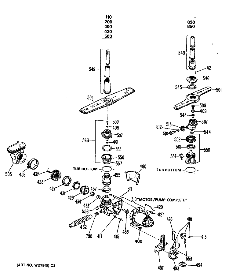 MOTOR - PUMP MECHANISM Diagram and Parts List for PSD850S-55  General Electric Dishwasher