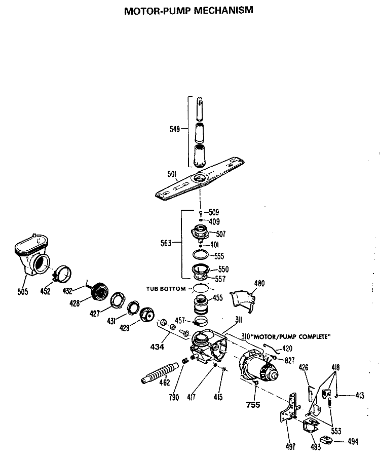 MOTOR - PUMP MECHANISM Diagram and Parts List for PSD200V-60BA  General Electric Dishwasher