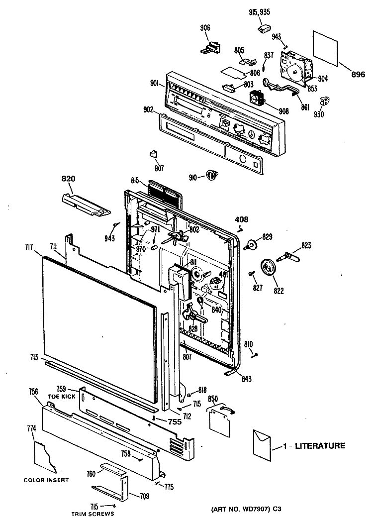 Section Diagram and Parts List for PSD900V-60BA  General Electric Dishwasher